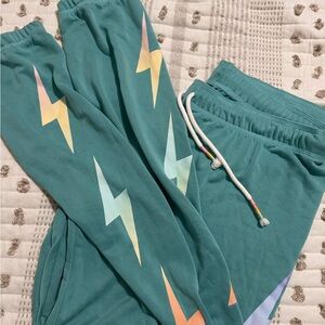 PJ Salvage Teal Lightning-Print Pajama Pants with Pastel Accents